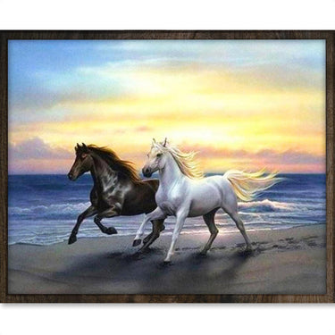 Paarden in Zee - Diamond Painting - 40x50cm - Vierkant